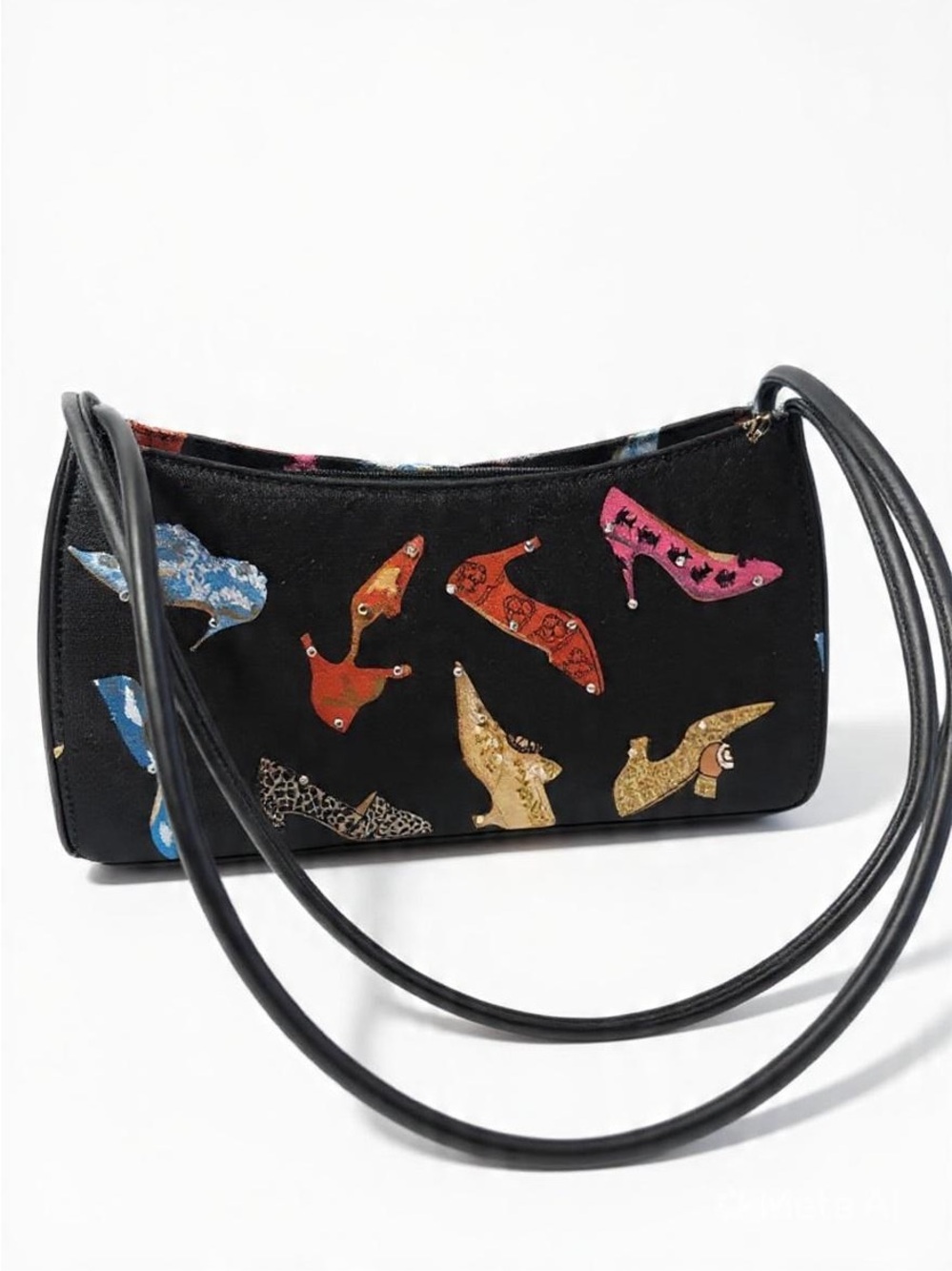 Black Mini Shoulder Bag with Multicolor Shoe Appliqués